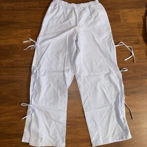 Striped White and Blue Pants with Side Ties
